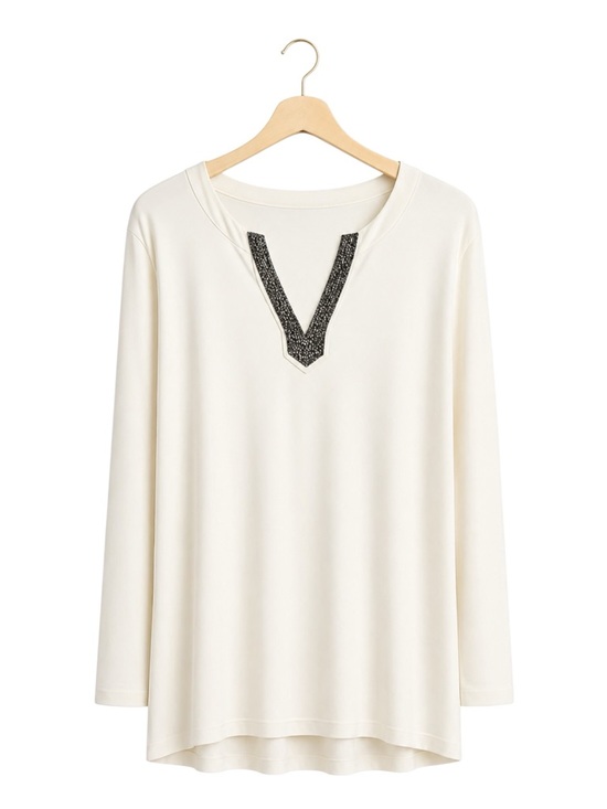 Chico's Tops - Chico's Womens Basic Cream Top XL Beaded Minimalist Capsule‎ Career Business